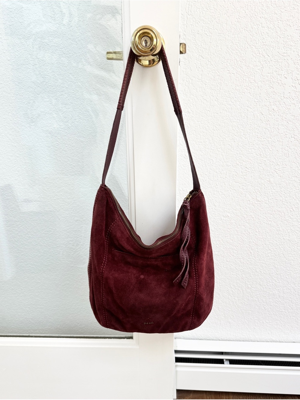 The Sak $229 Sequoia Black Cherry Suede Leather Shoulder Hobo Bag Purse - Picture 2 of 6